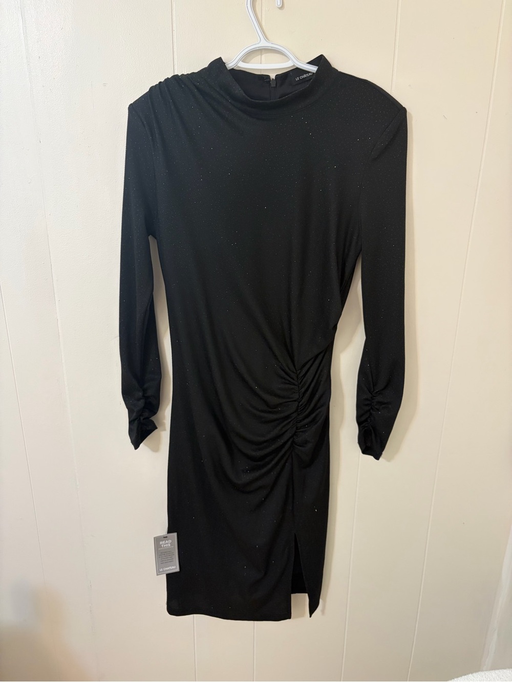 Le Château Black Long-Sleeve Ruched Dress- XL